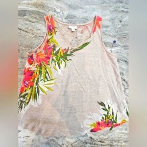 J.Jill Love Linen Tank Top Petite Small 100% Linen Floral Print Sleeveless